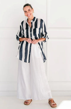 Linen Stripe Shirt - Navy