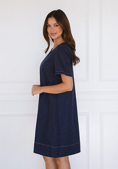 Stitched Up Dress - Navy