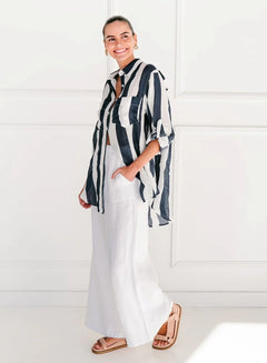 Linen Stripe Shirt - Navy