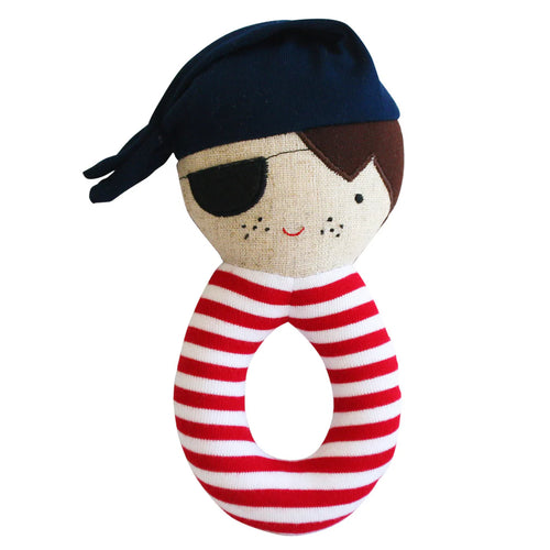 Linen Pirate Grab Rattle Navy