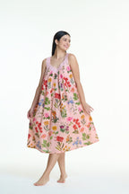 V Neck Laced Nightie - Pink Floral