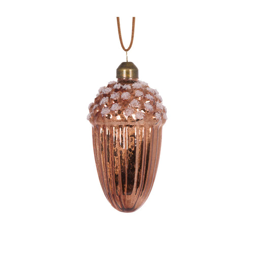 Frosted copper acorn bauble