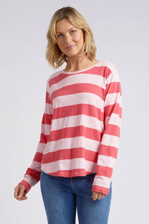 Spritz Stripe Long Sleeve Tee - Coral