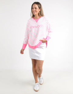 Simplified Stripe Crew - Neon Rose