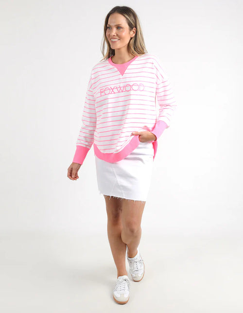 Simplified Stripe Crew - Neon Rose