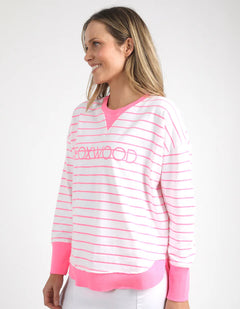 Simplified Stripe Crew - Neon Rose