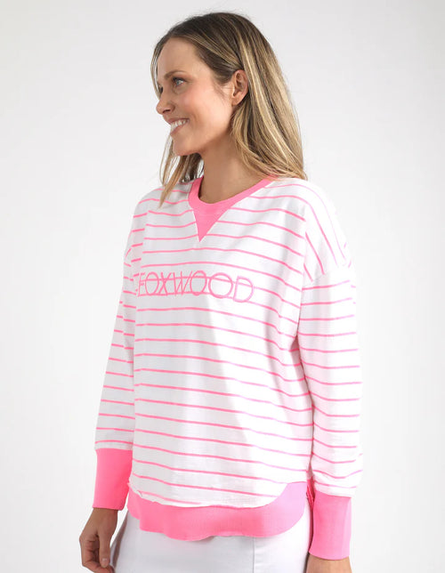 Simplified Stripe Crew - Neon Rose