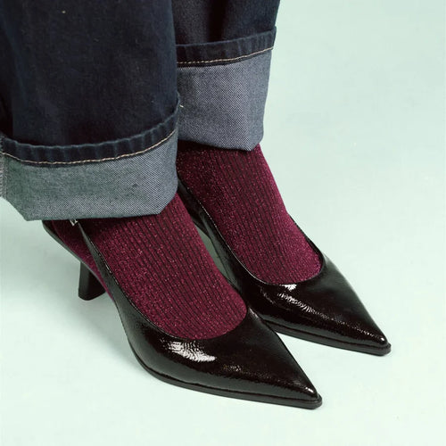 Lurex Glitter Socks - Burgundy