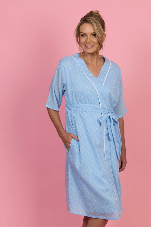 Cotton Robe - Blue Polka Dot