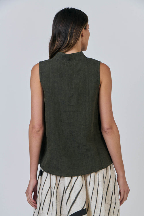 Sleeveless Linen Top - Licorice