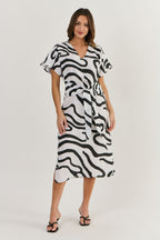 Linen Tie Dress - Black Ribbon