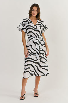 Linen Tie Dress - Black Ribbon