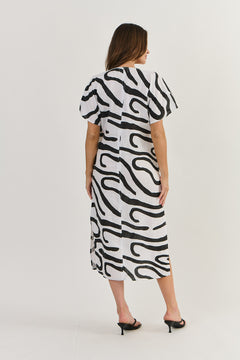 Linen Tie Dress - Black Ribbon