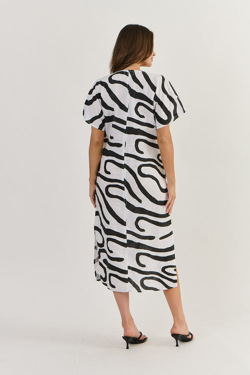 Linen Tie Dress - Black Ribbon