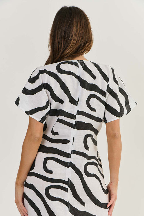 Linen Tie Dress - Black Ribbon