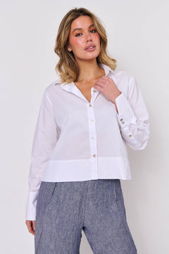 Button through Top - White