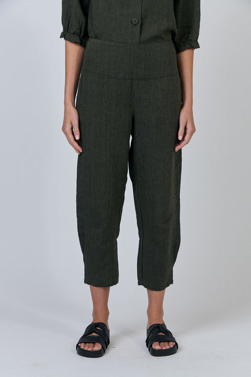 Linen Smocked Waist Pants - Licorice