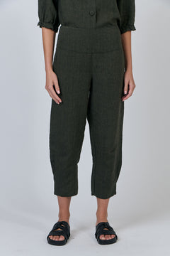 Linen Smocked Waist Pants - Licorice