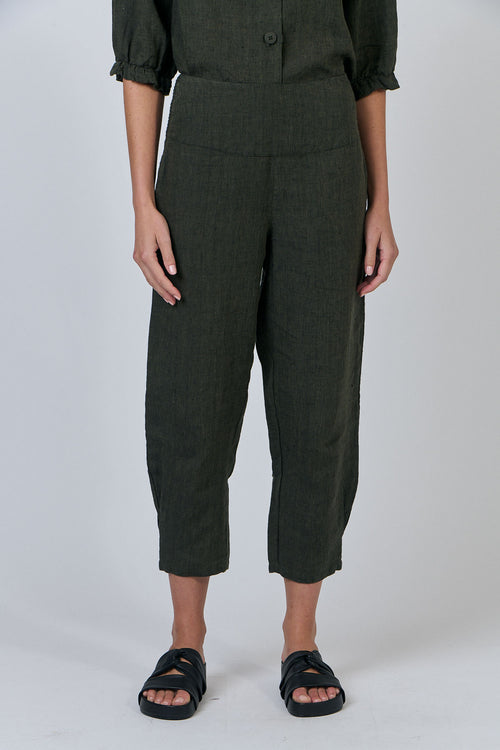 Linen Smocked Waist Pants - Licorice