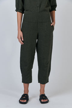 Linen Smocked Waist Pants - Licorice