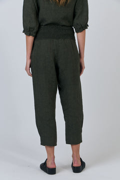 Linen Smocked Waist Pants - Licorice