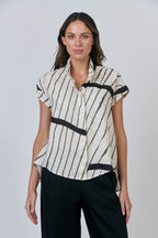 Asymmetrical Hem Linen Collared Top - Isobars