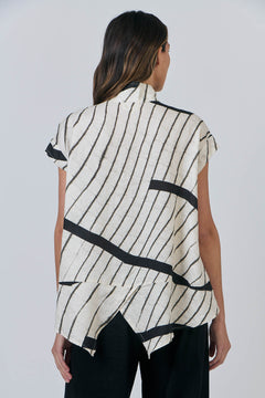 Asymmetrical Hem Linen Collared Top - Isobars