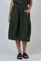 Classic Linen Mid-Length Skirt - Licorice