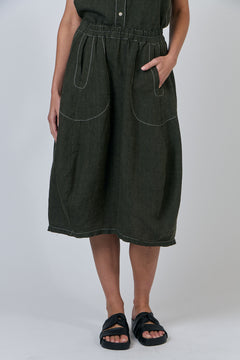Classic Linen Mid-Length Skirt - Licorice