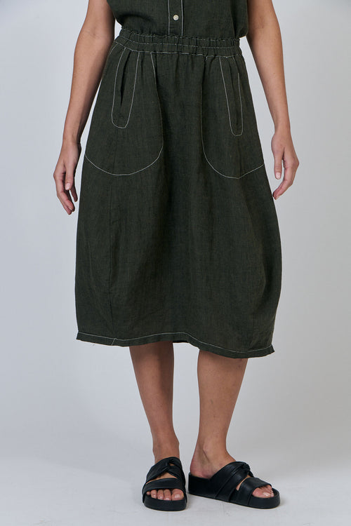 Classic Linen Mid-Length Skirt - Licorice