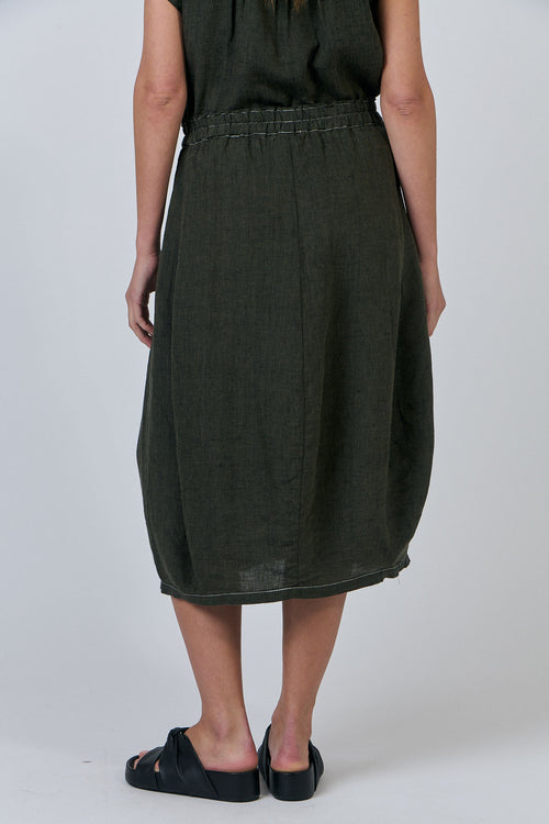 Classic Linen Mid-Length Skirt - Licorice
