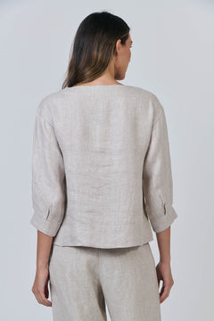 Linen Boat Neck Balloon Sleeve Top