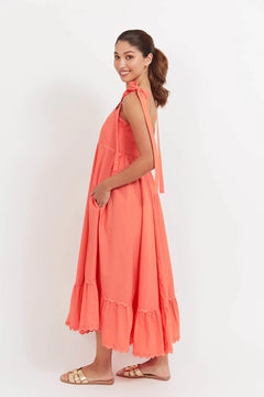 Brasilia Tie Maxi Dress - Coral