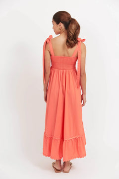 Brasilia Tie Maxi Dress - Coral