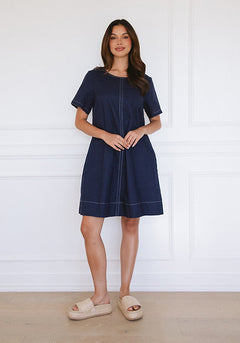 Stitched Up Dress - Navy