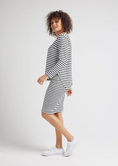 Sia V Neck top - Grey Marle & Black Stripe