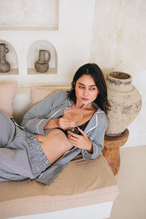 Stella Pinstripe Long PJ Set - Navy