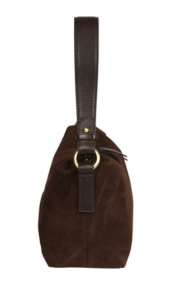Suede Leather Cross Body Bag - Brown