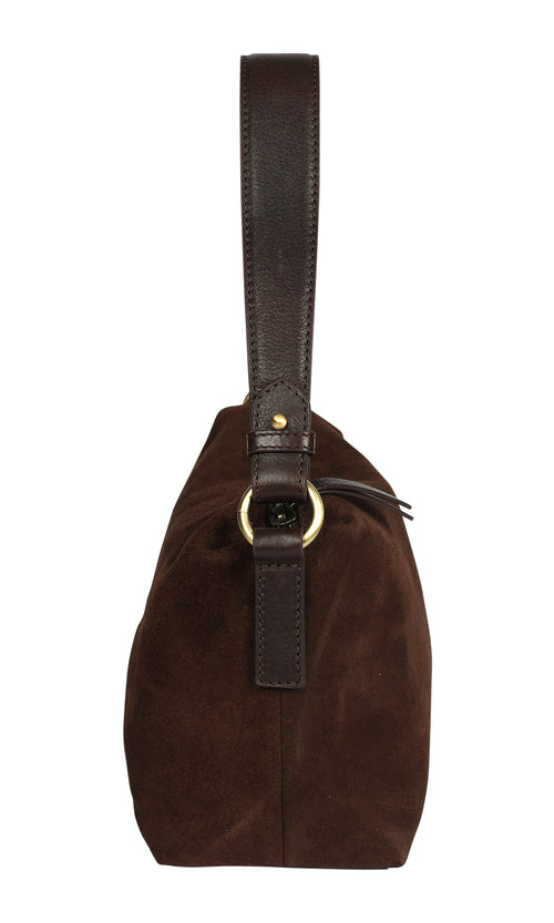 Suede Leather Cross Body Bag - Brown