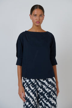 Poplin Boat Neck Top - Ink