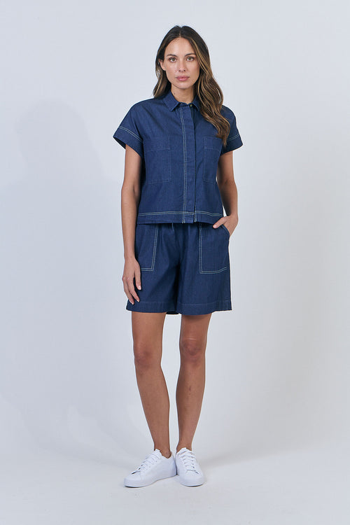 Cotton Button-Down Top - Chambray