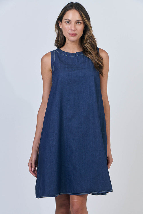 Sleeveless Keyhole Tie Dress - Chambray