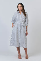 Striped Belted Linen Midi Dress
