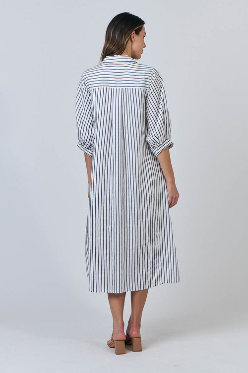 Striped Belted Linen Midi Dress
