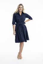 Poplin Shirt Dress - Navy