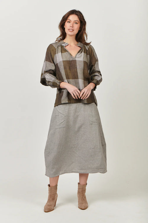 Linen Top V Neck - Breen Plaid