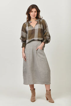 Linen Top V Neck - Breen Plaid