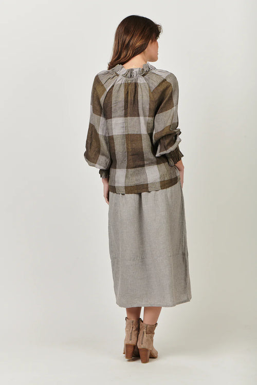 Linen Top V Neck - Breen Plaid