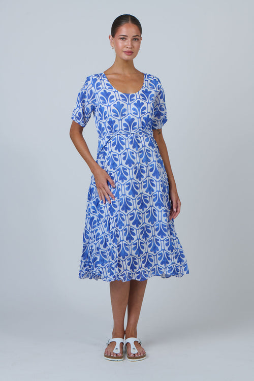 Crinkle Cotton Flutter Sleeve Midi Dress