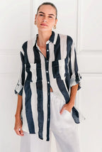 Linen Stripe Shirt - Navy